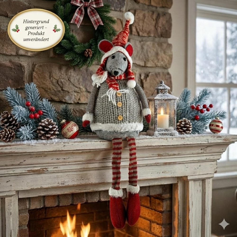 Winterliche Maus Albert grau ca. 40 cm - Weihnachtsdekoration